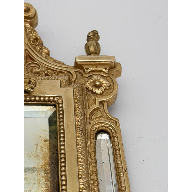 Brass Antique French Renaissance Revival Cast Brass Girandole Sconce Mirrors - A Pair For Sale - Image 8 of 16