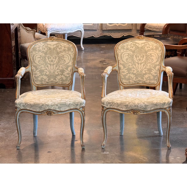 Italian Pair of 19th Century Italian Painted and Parcel-Gilt Armchairs For Sale - Image 3 of 12