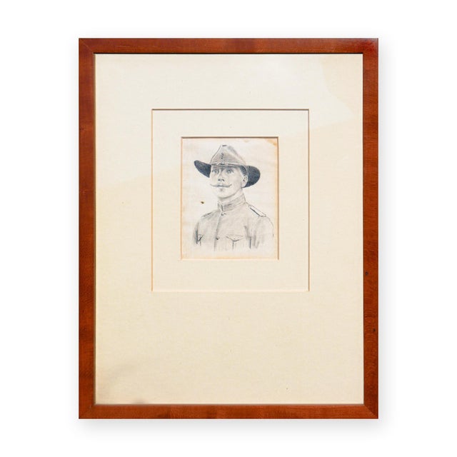 Naturalistic monochromatic figurative portrait by an unknown artist. The drawing features a pencil portrait of a calvary...