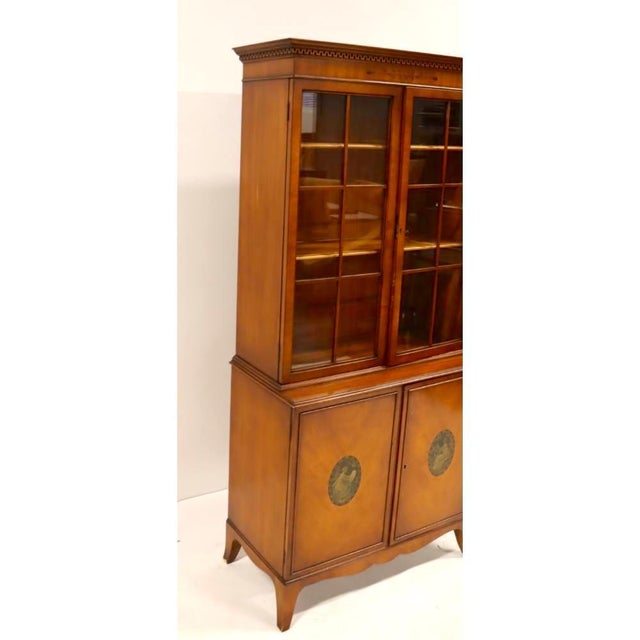 Hand Carved/ Painted Satinwood Adams Style Bookcase / Display Cabinet For Sale - Image 9 of 12