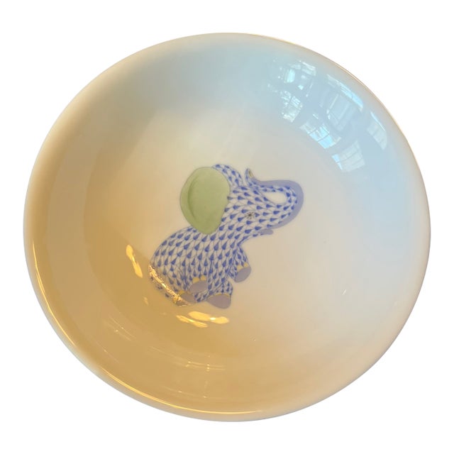 Late 20th Century Traditional Herend Elephant Bowl in Blue in Great Condition For Sale