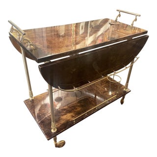 1960s Vintage Mid-Century Modern Aldo Tura Italian Bar Cart Milano Goat Skin With Original Tag For Sale