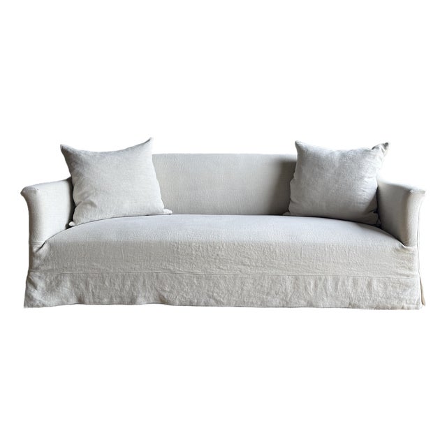 Olivier Belgian Style Slip Covered Sofa in 100% Linen For Sale