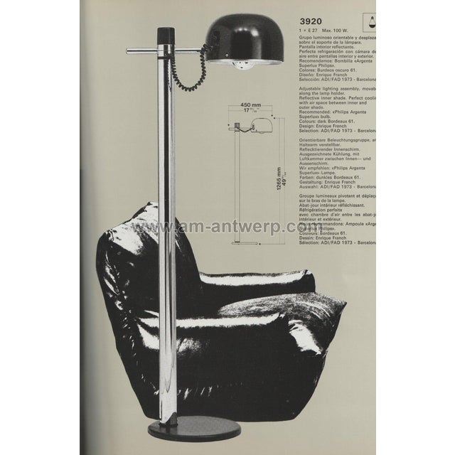 Chrome and Bordeaux Floor Lamp by Enrique Franch for Metalerte, 1970s For Sale - Image 10 of 11