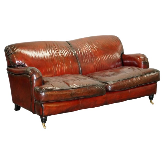 Reddish Brown Leather Sofa For Sale