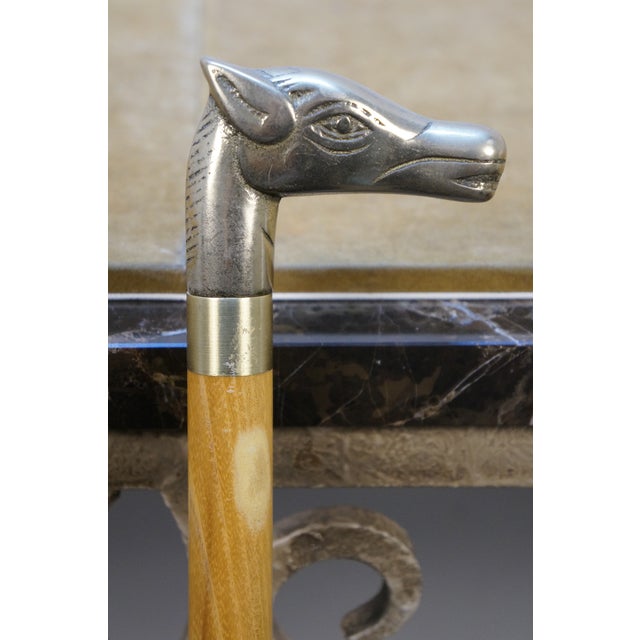 Late 20th Century White Oak Brass Equestrian Horse Head Walking Stick Collapsible Travel Cane For Sale - Image 12 of 13