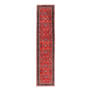 1980s Red Color Hand Knotted Sarouk Runner For Sale
