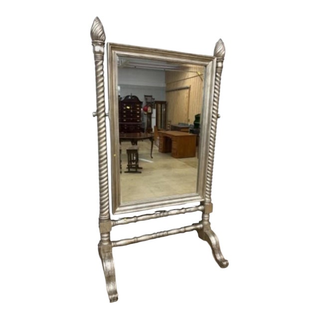 A monumental vintage standing cheval mirror by Maitland-Smith, handcrafted with classic Neoclassical and European...