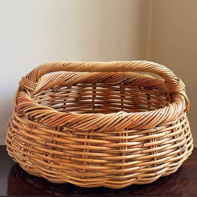 Vintage French-Style Storage Basket W/ Low Rim Handle For Sale In Baltimore - Image 6 of 16