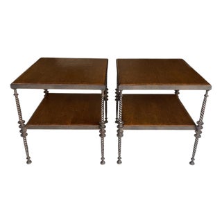 Paul Ferrante Madison Walnut and Iron Square End Tables. Set of 2. 6061-E For Sale