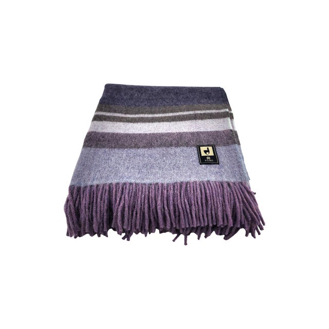 Peruvian Handwoven 100% Alpaca Throw in Lavender & Slate Stripes For Sale - Image 4 of 6
