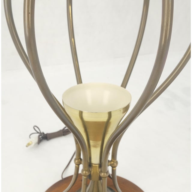 Pair of Onion Shape Turned Solid Walnut Bases Brass Harps Table Lamps MINT! For Sale - Image 10 of 13