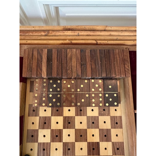 Vintage Mid-Century Inlaid Wood & Brass Tabletop Game Set Backgammon, Chess, Dominoes, Dice , Made in England For Sale In Los Angeles - Image 6 of 17
