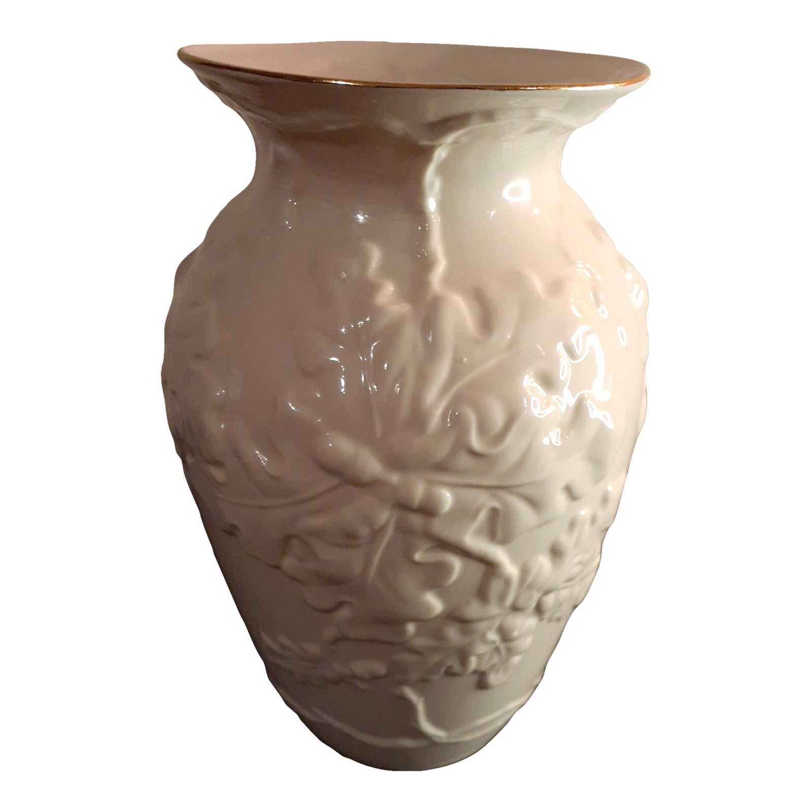 2000s Belleek Ireland Ornate Oak Leaf Porcelain Gold Rim Decorative