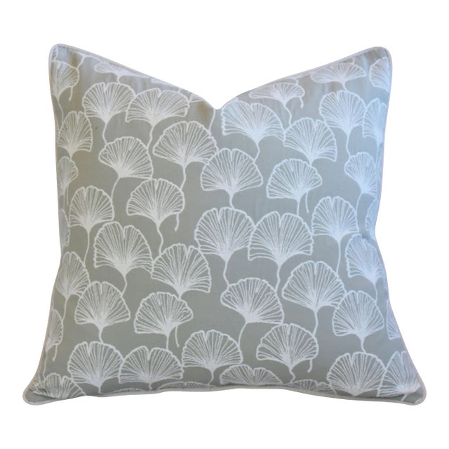 Designer Fabricut Fabrics Isetta Fan Ginkgo Leaves Feather/Down Pillow 22" Square For Sale