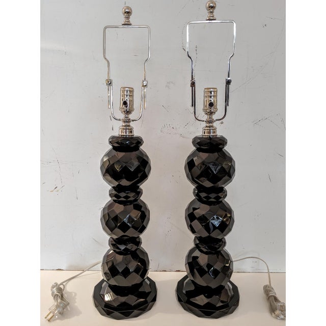 Ralph Lauren HandCut Faceted Black Crystal "Daniela" Table Lamps a