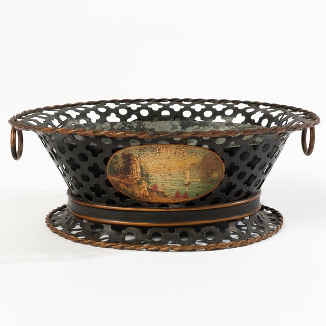 Mid 20th Century French Tole Painted Filigree Basket Planter For Sale - Image 9 of 12