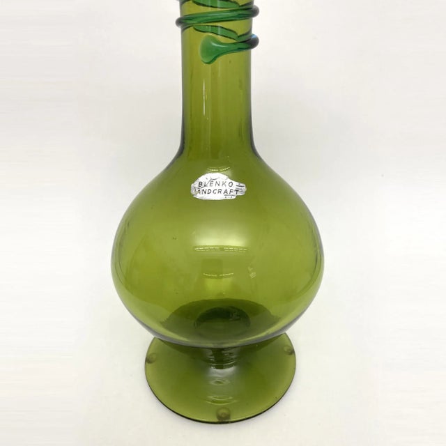 Joel Philip Myers Vintage Blenko Decanter, by Joel Philip Myers, Circa 1968, Olive Green For Sale - Image 4 of 11