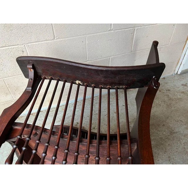 Wood Antique American Empire Style Bentwood & Spindle Floral Hand Painted Back Library Armchair For Sale - Image 7 of 18
