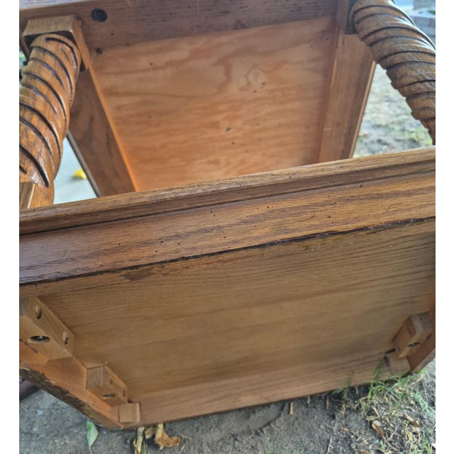 Mid-Century Spanish Revival Oak Parquet Two-Tier End Tables - A Pair For Sale In Palm Springs - Image 6 of 10