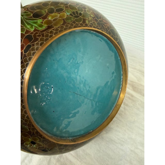 Metal Chinese Cloisonné Chrysanthemum Bowl + Stand For Sale - Image 7 of 12