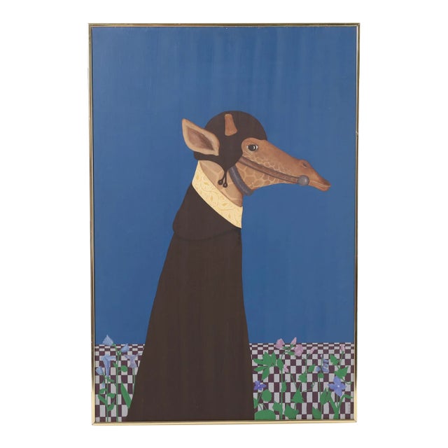 Rick Devin Mid-Century Modernist Painting of a Giraffe For Sale
