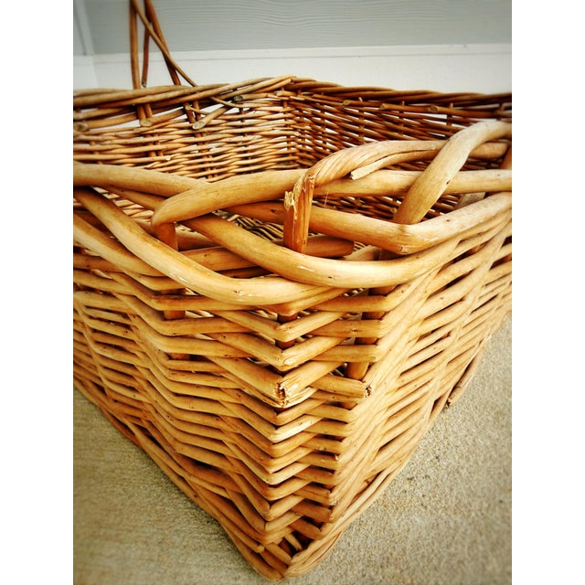 Large Vintage Handwoven Willow Gathering Basket For Sale - Image 4 of 10