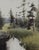 Meeting Place by Mo Myra | Watercolor on Paper Landscape with Trees and Water Reflection For Sale