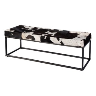 Stinson 54 in. W Rectangular Hair-on-Hide and Iron Accent Bench, Black and White For Sale