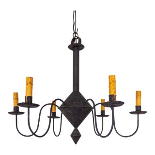 Black Tin Colonial Six Arm Chandelier in the Style of Richard D Scofield For Sale