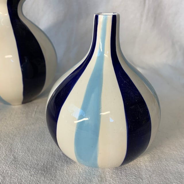 Vintage Jonathan Adler Blue and White Striped 3-Piece Bud Vase For Sale In Chicago - Image 6 of 6