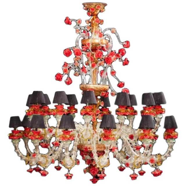 Red and Gold Murano Glass Chandelier, 1980s For Sale - Image 17 of 17
