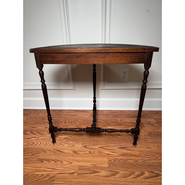 Brown Antique Traditional Solid Wood Demi-Lune Gold Painted Greek Key Side Table For Sale - Image 8 of 12