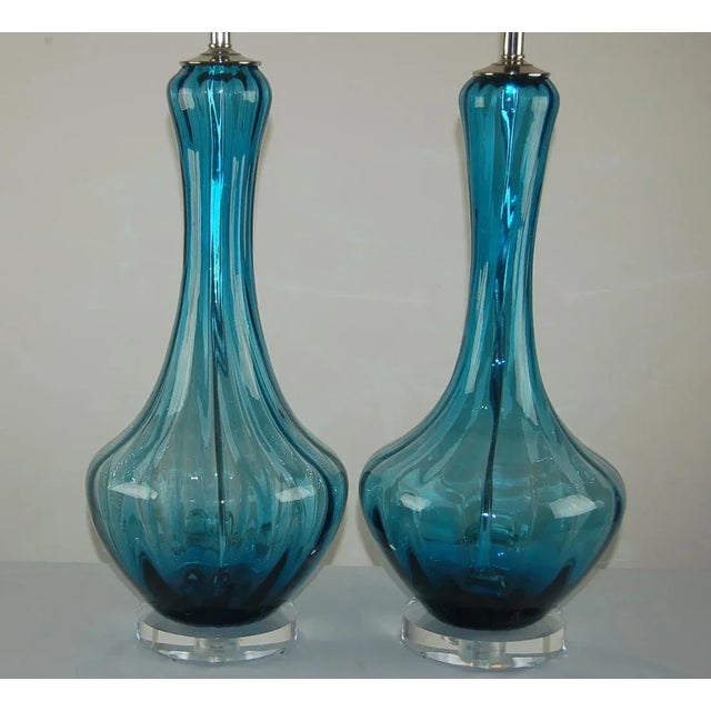 Vintage Murano Glass Petticoat Lamps Blue For Sale - Image 9 of 11