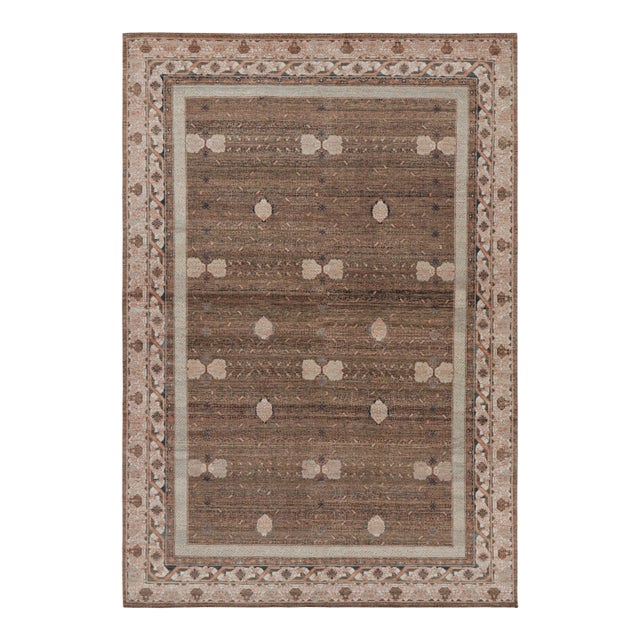 Rug & Kilim’s Oversized Block Print Rug in Beige-Brown, with Geometric Patterns - 13x19 For Sale
