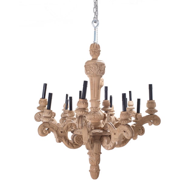 Restoration Hardware Rh French Baroque Style Carved Wood 8-Arm Chandeliers - Pair For Sale - Image 4 of 18