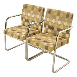 Mies Van Der Rohe Brno Style Mid-Century Modern Chrome Tubular Cantilever Club Chairs, Pair For Sale