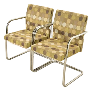 Mies Van Der Rohe Brno Style Mid-Century Modern Chrome Tubular Cantilever Club Chairs, Pair