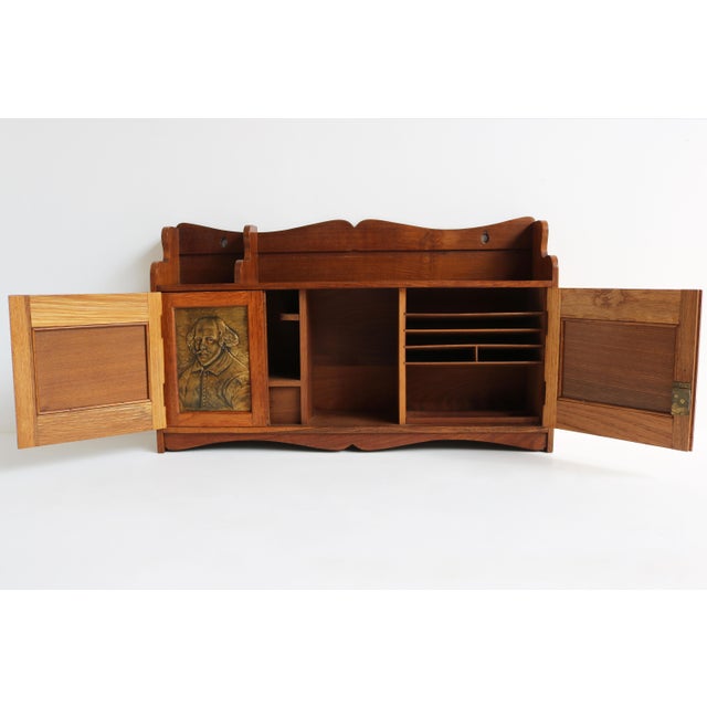 English Arts and Crafts Wall Cabinet in Brass and Oak, 1910 For Sale - Image 3 of 11