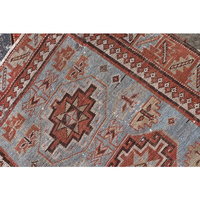 Antique Persian Serapi Runner, Light Blue and Rust Geometric Design 2'8" X 9'8" For Sale - Image 4 of 10