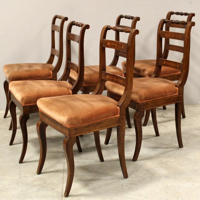 Italian Charles X Chairs in Walnut, Set of 6 For Sale - Image 3 of 13