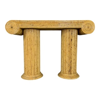 Gabriella Crespi Style Mid-Century Caned Bamboo Console Table For Sale