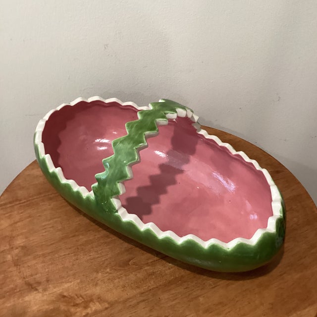 Mid 20th Century Ceramic Glazed Watermelon Basket Artist Signed For Sale - Image 11 of 12