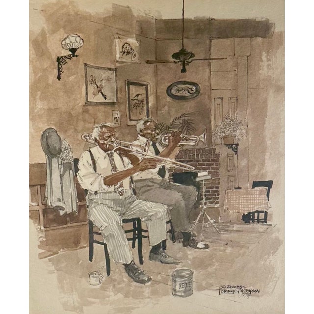 Brown Mid-Century Original Watercolor Jazz Musicians, Signed For Sale - Image 8 of 11