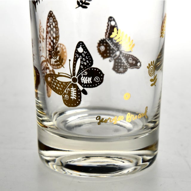 Mid 20th Century Mid 20th Century Georges Briard Gilded Butterfly Highballs & Caddy Set- 9 Pieces For Sale - Image 5 of 6