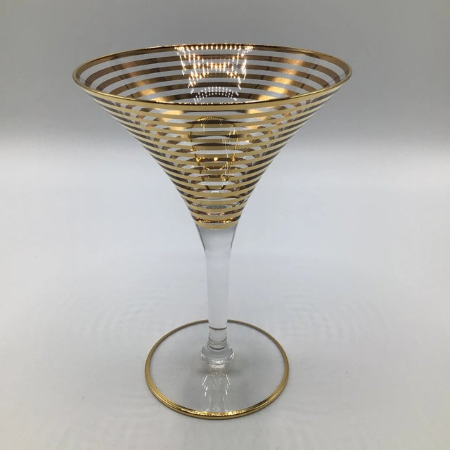 1950s 8 Gold Striped Hand Crafted Martini Glasses-Set of 8 For Sale - Image 5 of 12