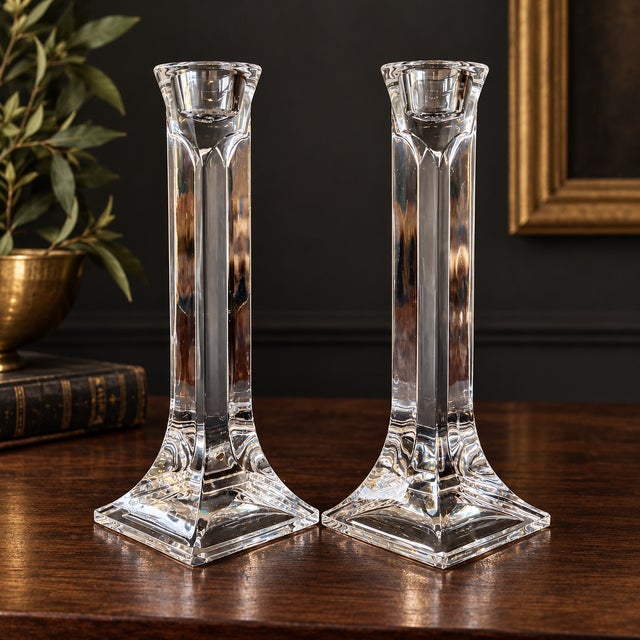 A sophisticated pair of vintage Austrian candlesticks by Toscany Crystal. Crafted from 24% lead crystal, each candlestick...