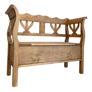 Antique Farmhouse Kitchen Bench with Storage For Sale