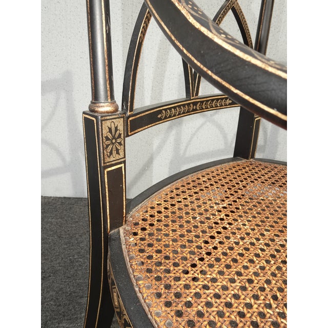 Black Pair of Vintage French Style Hand Painteded Cane Arm Chairs For Sale - Image 8 of 12