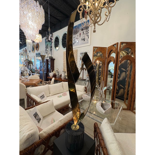 Brass Vintage Signed Curtis Jere Brass & Marble Statue Art Eternal Flame For Sale - Image 8 of 12